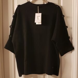 NWT! ITALIAN IMPORT Adorable Black Sweater w/ Button Adorned Sleeves (OS)